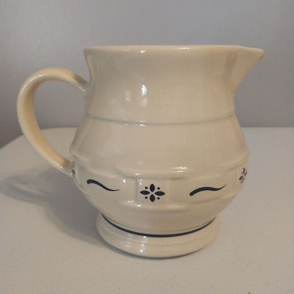 Longaberger 1 Quart Woven Pottery Pitcher Creamy White W/ Blue Detailing USA - Picture 1 of 9